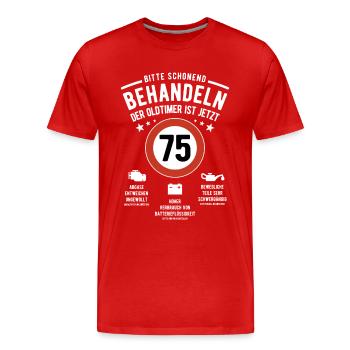 Oldtimer schonend behandeln - 75. Geburtstag - Männer Premium Bio T-Shirt - Rot - Vorne - Damien (186cm)
