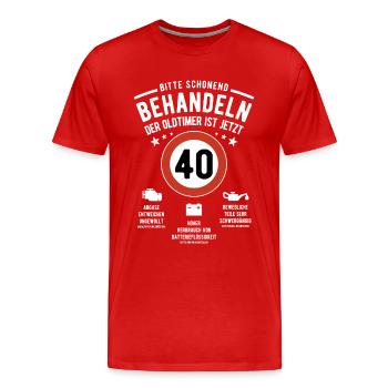 Oldtimer schonend behandeln - 40. Geburtstag - Männer Premium Bio T-Shirt - Rot - Vorne - Damien (186cm)