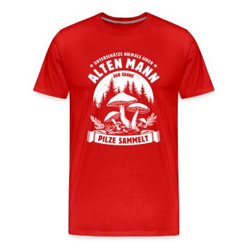 Unterschätze nie einen alten Mann - Pilze sammeln - Männer Premium Bio T-Shirt - Rot - Vorne - Damien (186cm)