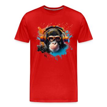 Monkey DJ with headphones & sunglasses | Party T-S - Men's Premium Organic T-Shirt - red - Front - Damien (186cm)