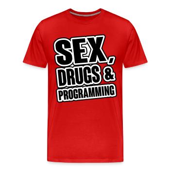 Sex, Drugs & Programming - Männer Premium Bio T-Shirt - Rot - Vorne - Damien (186cm)