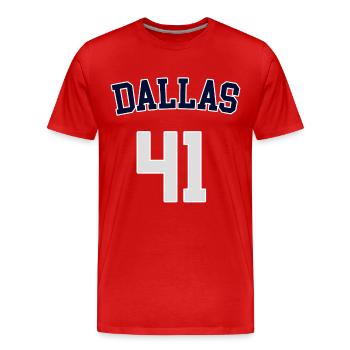 Dallas 41 - Men's Premium Organic T-Shirt - red - Front - Damien (186cm)