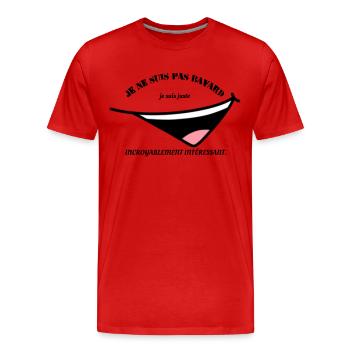 T-shirt "Pas bavard, juste intéressant" - T-shirt bio Premium Homme - rouge - Devant - Damien (186cm)