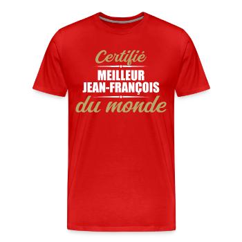 Certifié meilleur jean françois du monde - T-shirt bio Premium Homme - rouge - Devant - Damien (186cm)