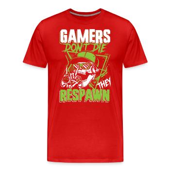 Gamer sterben nicht, sie respawnen | Arcade-Spieler - Männer Premium Bio T-Shirt - Rot - Vorne - Damien (186cm)