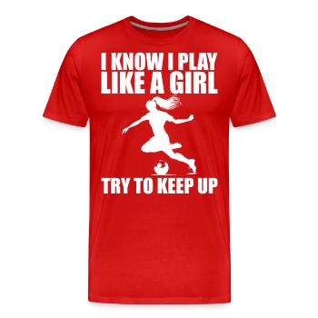 Soccer Art, Women Girls Soccer Player Soccer Lover - Men's Premium Organic T-Shirt - red - Front - Damien (186cm)