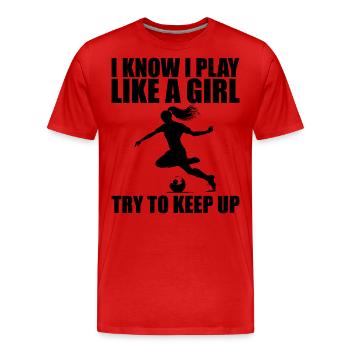 Soccer Art, Women Girls Soccer Player Soccer Lover - Men's Premium Organic T-Shirt - red - Front - Damien (186cm)