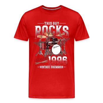 1996 Vintage Drum Drummer Anniversaire - T-shirt bio Premium Homme - rouge - Devant - Damien (186cm)