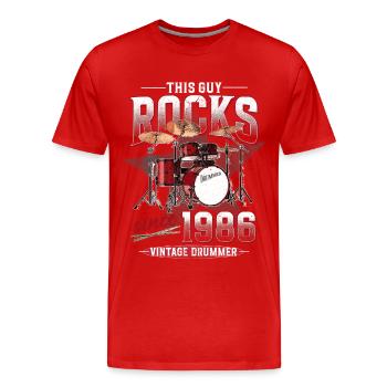 1986 Vintage Drum Drummer Anniversaire - T-shirt bio Premium Homme - rouge - Devant - Damien (186cm)