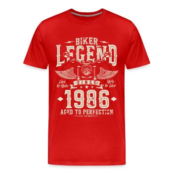 Légende du motard depuis 1986 - T-shirt bio Premium Homme - rouge - Devant - Damien (186cm)