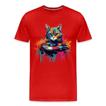 Vinyle coloré Cat Vinyl Record Turntable - T-shirt bio Premium Homme - rouge - Devant - Damien (186cm)