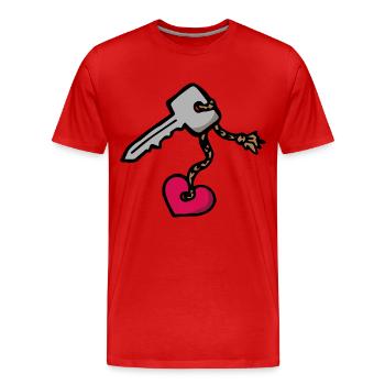 Key with Heart Keychain Declaration of Love - Men's Premium Organic T-Shirt - red - Front - Damien (186cm)
