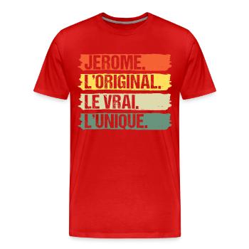 Jérome l' original le vrai l' unique prénom rétro - T-shirt bio Premium Homme - rouge - Devant - Damien (186cm)