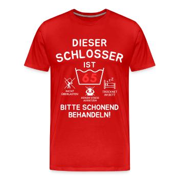 Dieser Schlosser ist 65. Schonend behandeln - Männer Premium Bio T-Shirt - Rot - Vorne - Damien (186cm)