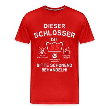 Dieser Schlosser ist 55. Schonend behandeln - Männer Premium Bio T-Shirt - Rot - Vorne - Damien (186cm)