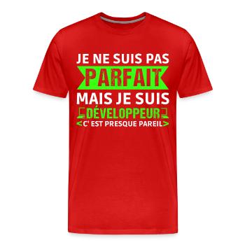 Humour Geek Cadeau Développeur Codeur Programmeur - T-shirt bio Premium Homme - rouge - Devant - Damien (186cm)