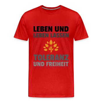 Toleranz und Freiheit Leben und leben lassen - Männer Premium Bio T-Shirt - Rot - Vorne - Damien (186cm)