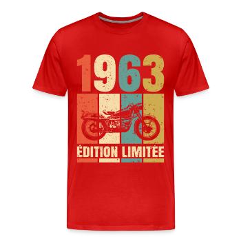 1963 Anniversaire Motard Vintage Cadeau Moto - T-shirt bio Premium Homme - rouge - Devant - Damien (186cm)