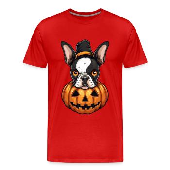 Boston Terrier Dog Pumpkin Lazy Halloween Party - T-shirt bio Premium Homme - rouge - Devant - Damien (186cm)