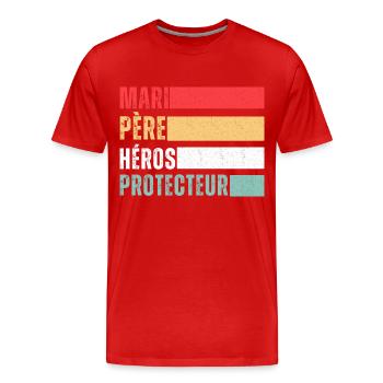 Mari père héros protecteur cadeau fête des pères - T-shirt bio Premium Homme - rouge - Devant - Damien (186cm)