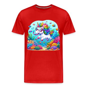 Unterwasserabenteuer Einhorn Korallenriffe - Männer Premium Bio T-Shirt - Rot - Vorne - Damien (186cm)