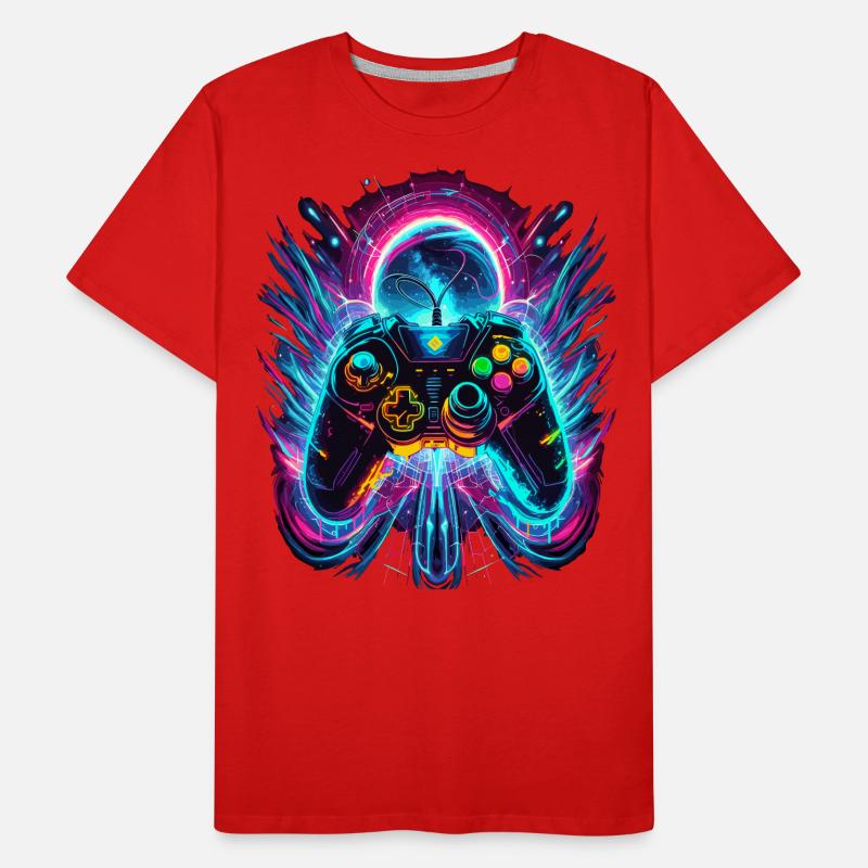 Vibrant Neon Retro Gaming Controller Men's Premium Organic T-Shirt