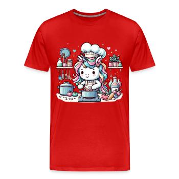 Kulinarisches Einhorn Magische Abenteuer Koch - Männer Premium Bio T-Shirt - Rot - Vorne - Damien (186cm)