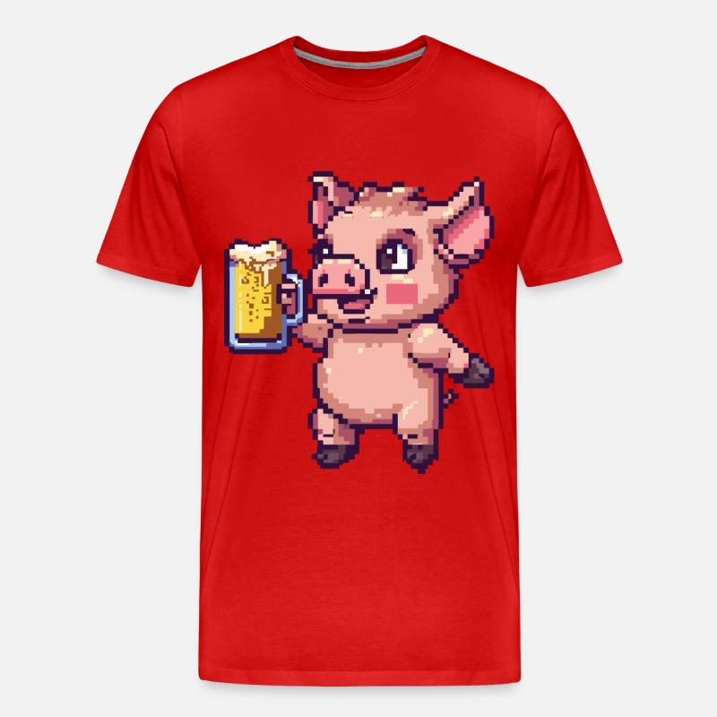 Schwein Bier Pixel - Männer Premium Bio T-Shirt - Rot