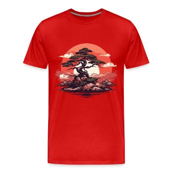 Bonsai Baum Sonnenuntergang - Männer Premium Bio T-Shirt - Rot - Vorne - Damien (186cm)
