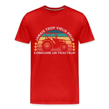 Jamais trop vieux pour conduire un tracteur rétro - T-shirt bio Premium Homme - rouge - Devant - Damien (186cm)