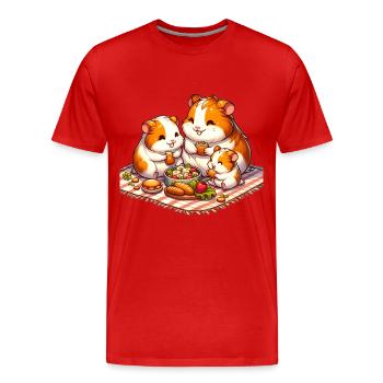 Meerschweinchen Familie Picknick im Freien - Männer Premium Bio T-Shirt - Rot - Vorne - Damien (186cm)