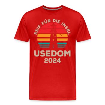 Usedom 2024 Island Ripe Lighthouse Motif - Men's Premium Organic T-Shirt - red - Front - Damien (186cm)