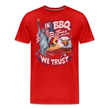 Dans le barbecue, nous faisons confiance à la conception patriotique du gril - T-shirt bio Premium Homme - rouge - Devant - Damien (186cm)