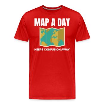 Carte du monde SIG Cartographie Terre Géographie - T-shirt bio Premium Homme - rouge - Devant - Damien (186cm)
