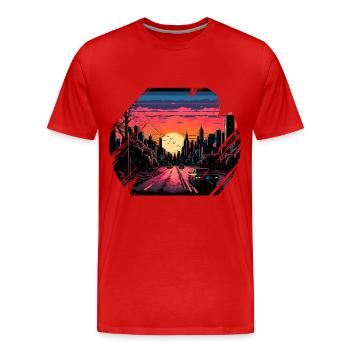 New York City Skyline Sonnenuntergang Hitze - Männer Premium Bio T-Shirt - Rot - Vorne - Damien (186cm)