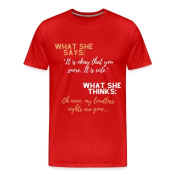 Vous: Ronfler l’homme est terrible - T-shirt bio Premium Homme - rouge - Devant - Damien (186cm)