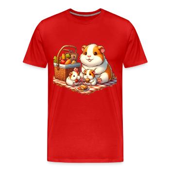Meerschweinchen Familie Picknick im Freien - Männer Premium Bio T-Shirt - Rot - Vorne - Damien (186cm)