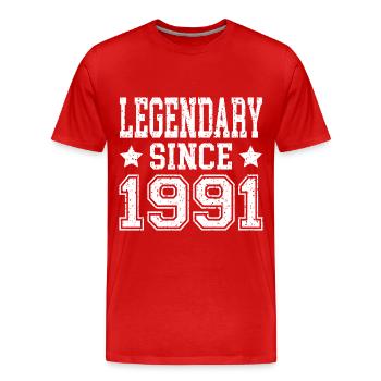 Légendaire depuis 1991 - T-shirt bio Premium Homme - rouge - Devant - Damien (186cm)