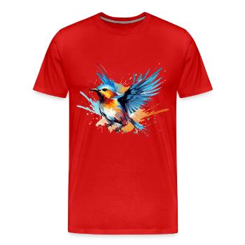 Blaumeise Farbkleckse Farbspritzer - Männer Premium Bio T-Shirt - Rot - Vorne - Damien (186cm)