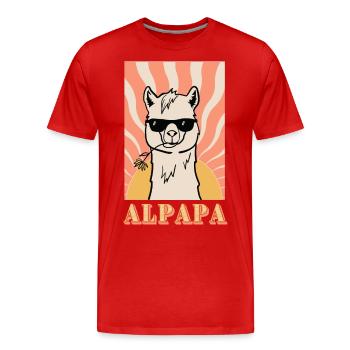 Alpapa - Alpaga rétro cool avec lunettes de soleil - T-shirt bio Premium Homme - rouge - Devant - Damien (186cm)