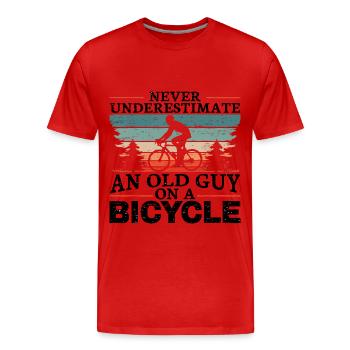 Never Underestimate An Old Man On A Bicycle Men - T-shirt bio Premium Homme - rouge - Devant - Damien (186cm)
