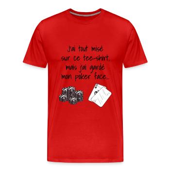 T-SHIRT POKER FACE / ALL-IN POKER FACE - T-shirt bio Premium Homme - rouge - Devant - Damien (186cm)