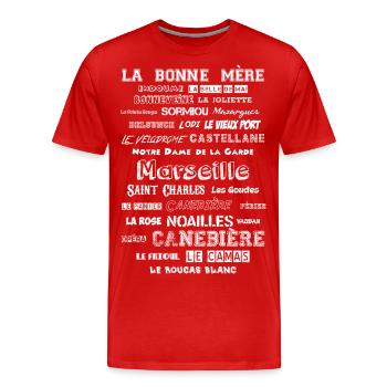MARSEILLE QUARTIERS-Blanc - T-shirt bio Premium Homme - rouge - Devant - Damien (186cm)