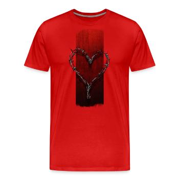 Résilience entrelacée : fil de fer barbelé en forme de cœur - T-shirt bio Premium Homme - rouge - Devant - Damien (186cm)