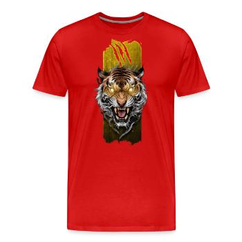 Majestätischer Zorn: Grimmig brüllender Tiger - Männer Premium Bio T-Shirt - Rot - Vorne - Damien (186cm)