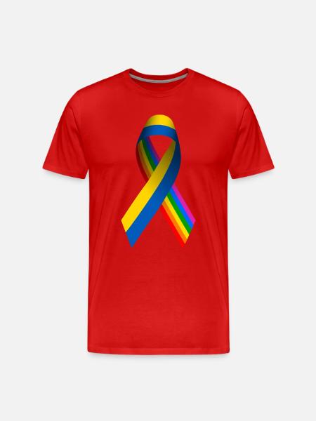 Nastro della pace ucraina con bandiera arcobaleno - Maglietta ecologica premium da uomo - rosso