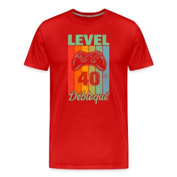 Level 40 unlocked - Men's Premium Organic T-Shirt - red - Front - Damien (186cm)