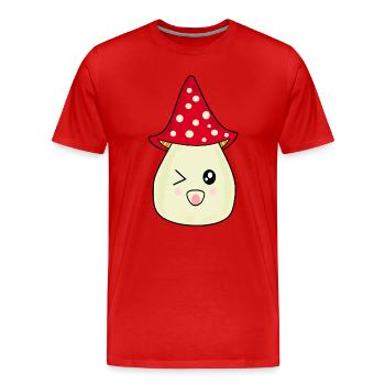 Kawaii Mushroom Toadstool cute red with face - Men's Premium Organic T-Shirt - red - Front - Damien (186cm)