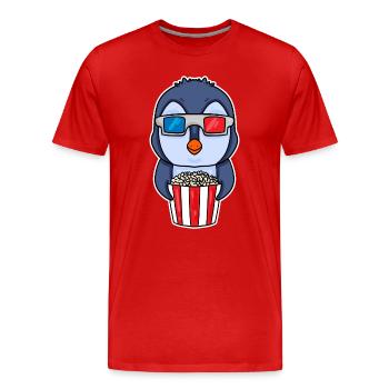 Popcorn Kino Pinguin - Männer Premium Bio T-Shirt - Rot - Vorne - Damien (186cm)
