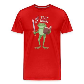 Dawn Test Frog: Sword & Scroll - Men's Premium Organic T-Shirt - red - Front - Damien (186cm)